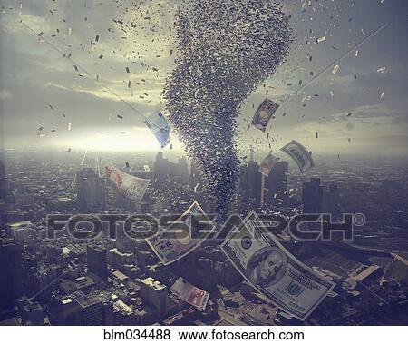 Stock Photo - Tornado of money over cityscape. Fotosearch