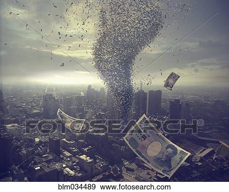 Tornado of money over cityscape View Large Photo Image Stock Photo - Tornado of money over cityscape. Fotosearch