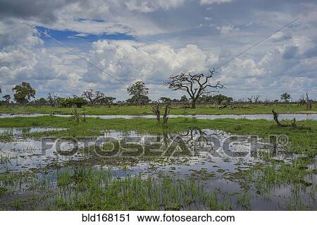 Stock Image - Clouds over river in remote landscape. Fotosearch