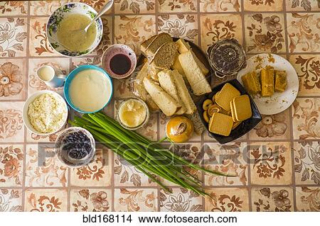 Picture - High angle view of food on table. Fotosearch