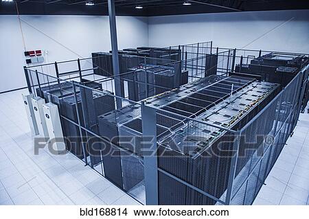 High angle view of technology in server room cage View Large Photo Image Picture - High angle view of technology in server room cage. Fotosearch