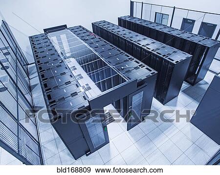 High angle view of technology in server room View Large Photo Image Stock Photo - High angle view of technology in server room. Fotosearch