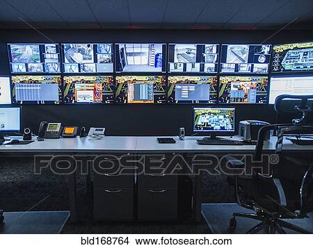 Monitors And Empty Desk In Control Room Picture Bld168764