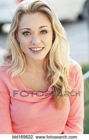 Stock Image - Smiling Caucasian woman. Fotosearch