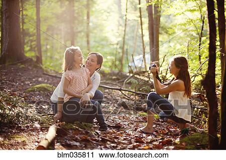 Caucasian girl photographing mother and sister in forest View Large Photo Image Stock Image - Caucasian girl photographing mother and sister in forest. Fotosearch