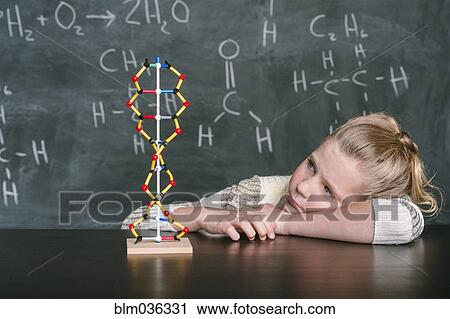 Stock Image - Caucasian student examining molecular model in science class. Fotosearch