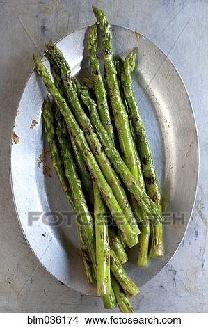 Close up of plate of grilled asparagus View Large Photo Image Picture - Close up of plate of grilled asparagus. Fotosearch