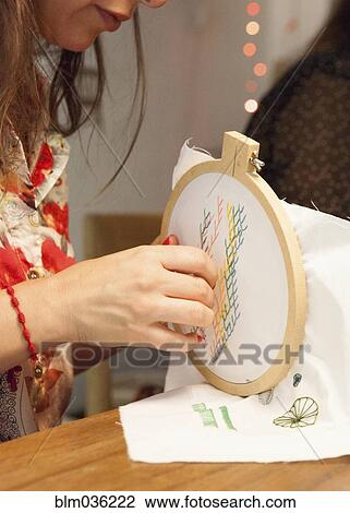 Close up of woman hand-stitching embroidery View Large Photo Image Stock Image - Close up of woman hand-stitching embroidery. Fotosearch