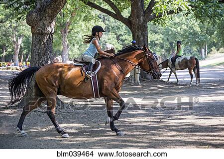 Equestrian girl riding horse on ranch View Large Photo Image Picture - Equestrian girl riding horse on ranch. Fotosearch