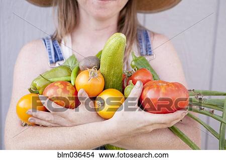 Mixed race farmer holding gathered vegetables View Large Photo Image Picture - Mixed race farmer holding gathered vegetables. Fotosearch