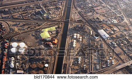 Aerial view of industrial Los Angeles cityscape, California, United States View Large Photo Image Picture - Aerial view of industrial Los Angeles cityscape, California, United States. Fotosearch