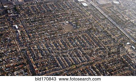 Stock Image - Aerial view of Los Angeles cityscape, California, United States. Fotosearch