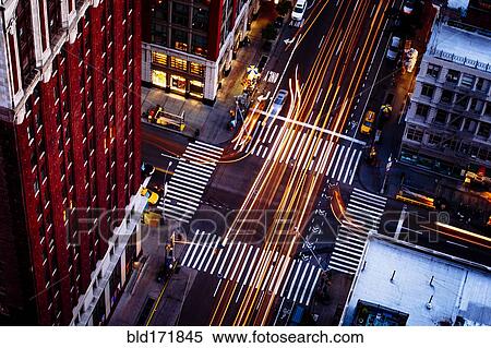 Stock Photography - Aerial view of traffic driving on New York street, New York, United States. Fotosearch