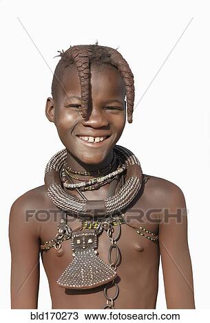 Stock Image - Black girl wearing traditional necklace. Fotosearch