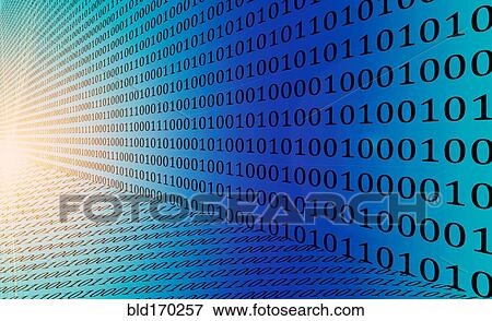 Stock Photo - Close up of binary code moving towards light. Fotosearch