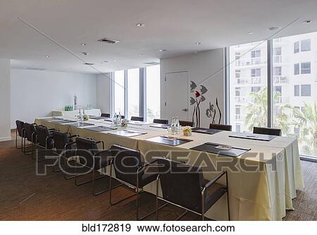Empty table in office meeting room View Large Photo Image Stock Photo - Empty table in office meeting room. Fotosearch