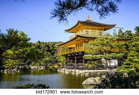Stock Image - Gold Temple over still lake, Kyoto, Japan. Fotosearch