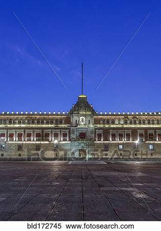 Illuminated Palacio Nacional at night, Mexico City, Federal District, Mexico View Large Photo Image Stock Photography - Illuminated Palacio Nacional at night, Mexico City, Federal District, Mexico. Fotosearch
