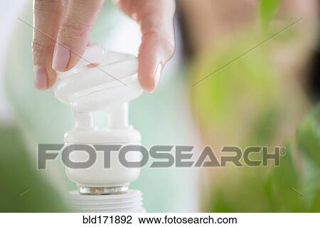 Mixed race woman holding fluorescent light bulb View Large Photo Image Stock Image - Mixed race woman holding fluorescent light bulb. Fotosearch