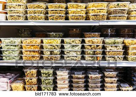 Packaged deli foods on store shelves View Large Photo Image Stock Image - Packaged deli foods on store shelves. Fotosearch