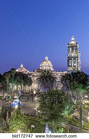 Puebla Cathedral illuminated at night, Puebla, Puebla, Mexico View Large Photo Image Stock Photo - Puebla Cathedral illuminated at night, Puebla, Puebla, Mexico. Fotosearch