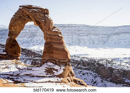 Rock formation in snowy desert park, Moab, Utah, United States View Large Photo Image Stock Photo - Rock formation in snowy desert park, Moab, Utah, United States. Fotosearch
