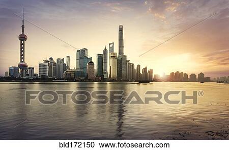 Shanghai city skyline reflecting in waterfront, Shanghai, China View Large Photo Image Stock Image - Shanghai city skyline reflecting in waterfront, Shanghai, China. Fotosearch