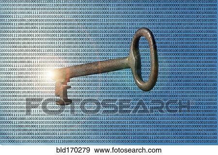Stock Photo - Skeleton key floating in binary code. Fotosearch