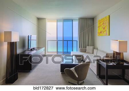 Stock Photo - Sofa and television in hotel room. Fotosearch
