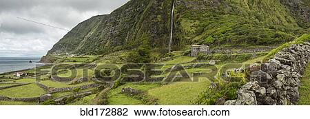 Stock Image - Stone walls between fields in rural landscape. Fotosearch