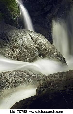 Stock Photo - Time lapse view of waterfall over rocky cliff. Fotosearch