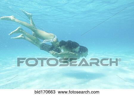 Underwater view of couple swimming in ocean View Large Photo Image Stock Image - Underwater view of couple swimming in ocean. Fotosearch