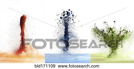 Variety of exploding pigment powders View Large Photo Image Stock Photo - Variety of exploding pigment powders. Fotosearch