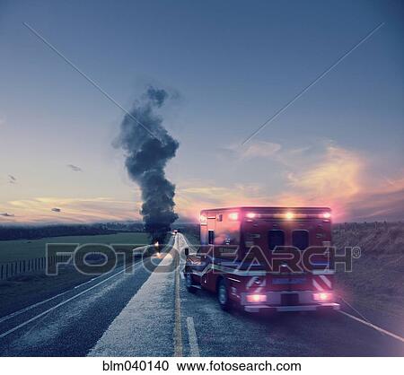 Ambulance driving to car crash View Large Photo Image Stock Image - Ambulance driving to car crash. Fotosearch