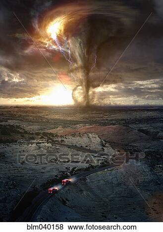 Ambulance driving to tornado in desert View Large Photo Image Stock Photo - Ambulance driving to tornado in desert. Fotosearch