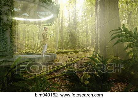 Asian man standing on patio in rain forest View Large Photo Image Stock Image - Asian man standing on patio in rain forest. Fotosearch