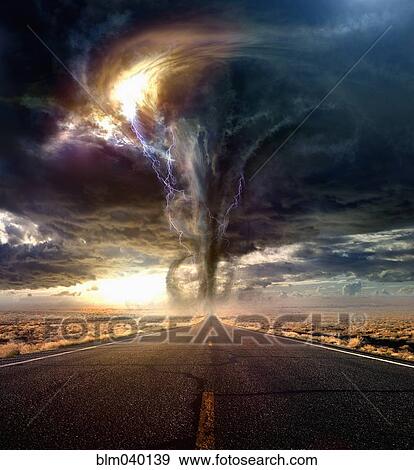 Tornado on remote desert road View Large Photo Image Stock Photo - Tornado on remote desert road. Fotosearch