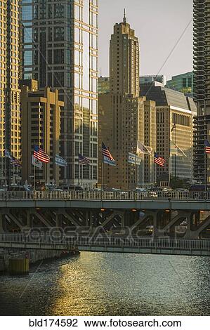 Stock Image - Bridge over Chicago River, Chicago, Illinois, United States. Fotosearch