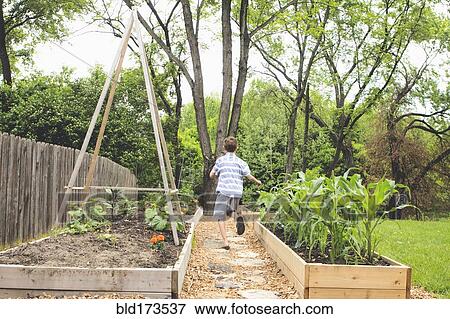 Caucasian boy running in backyard View Large Photo Image Stock Photo - Caucasian boy running in backyard. Fotosearch