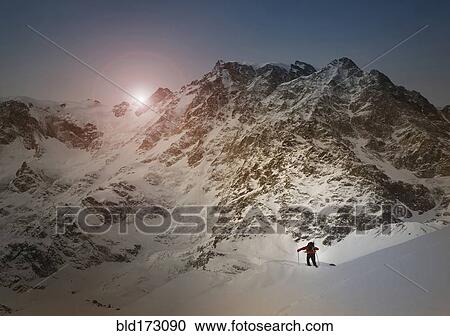 Stock Image - Caucasian skier on Monte Rosa slope, Piedmont, Italy. Fotosearch