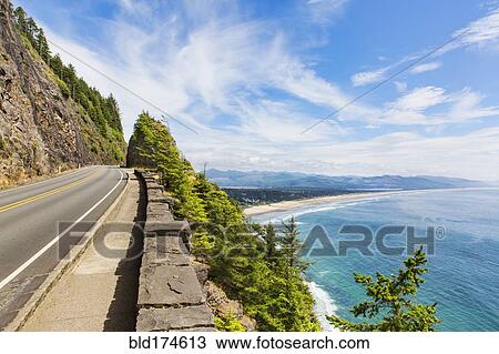 Stock Image - Empty road over beach coastline. Fotosearch
