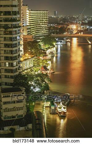 High angle view of Bangkok waterfront, Bangkok, Thailand View Large Photo Image Stock Photo - High angle view of Bangkok waterfront, Bangkok, Thailand. Fotosearch