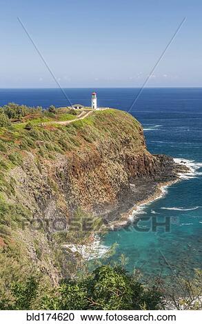 Stock Image - Kilauea Lighthouse on coastline, Hawaii, United States. Fotosearch
