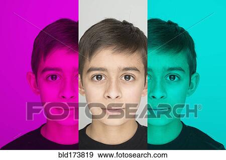 Stock Photo - Mixed race boy in color shift. Fotosearch