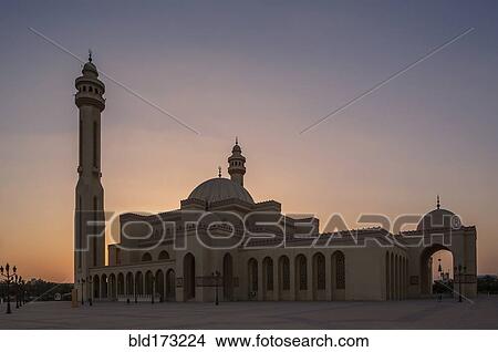 Mosque and tower under sunset sky, Manama, Bahrain View Large Photo Image Picture - Mosque and tower under sunset sky, Manama, Bahrain. Fotosearch