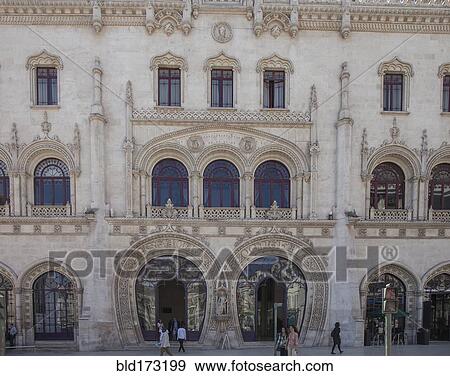 Stock Photo - Ornate building facade, Lisbon, Extremadura, Portugal. Fotosearch