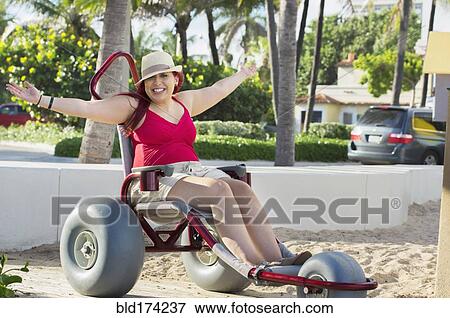 Stock Photo - Paraplegic woman in wheelchair in park. Fotosearch