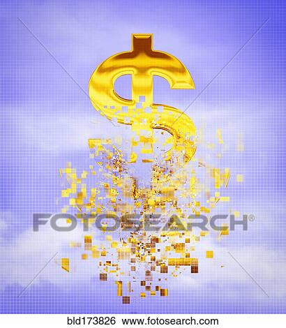 Stock Photograph - Pixelated dollar sign in sky. Fotosearch
