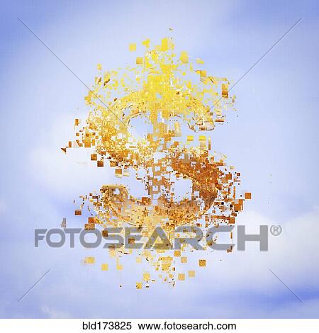 Stock Photography - Pixelated dollar sign in sky. Fotosearch