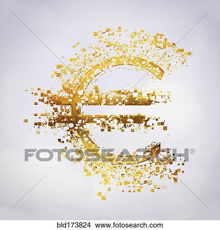 Picture - Pixelated Euro sign in sky. Fotosearch